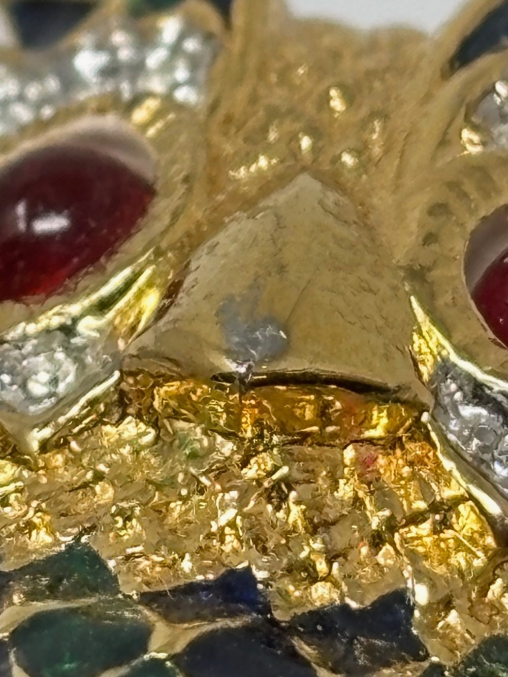 D'orlan Vintage Owl on Branch Brooch Pin Gold Plated Green Enamel with Crystals - Picture 5 of 7